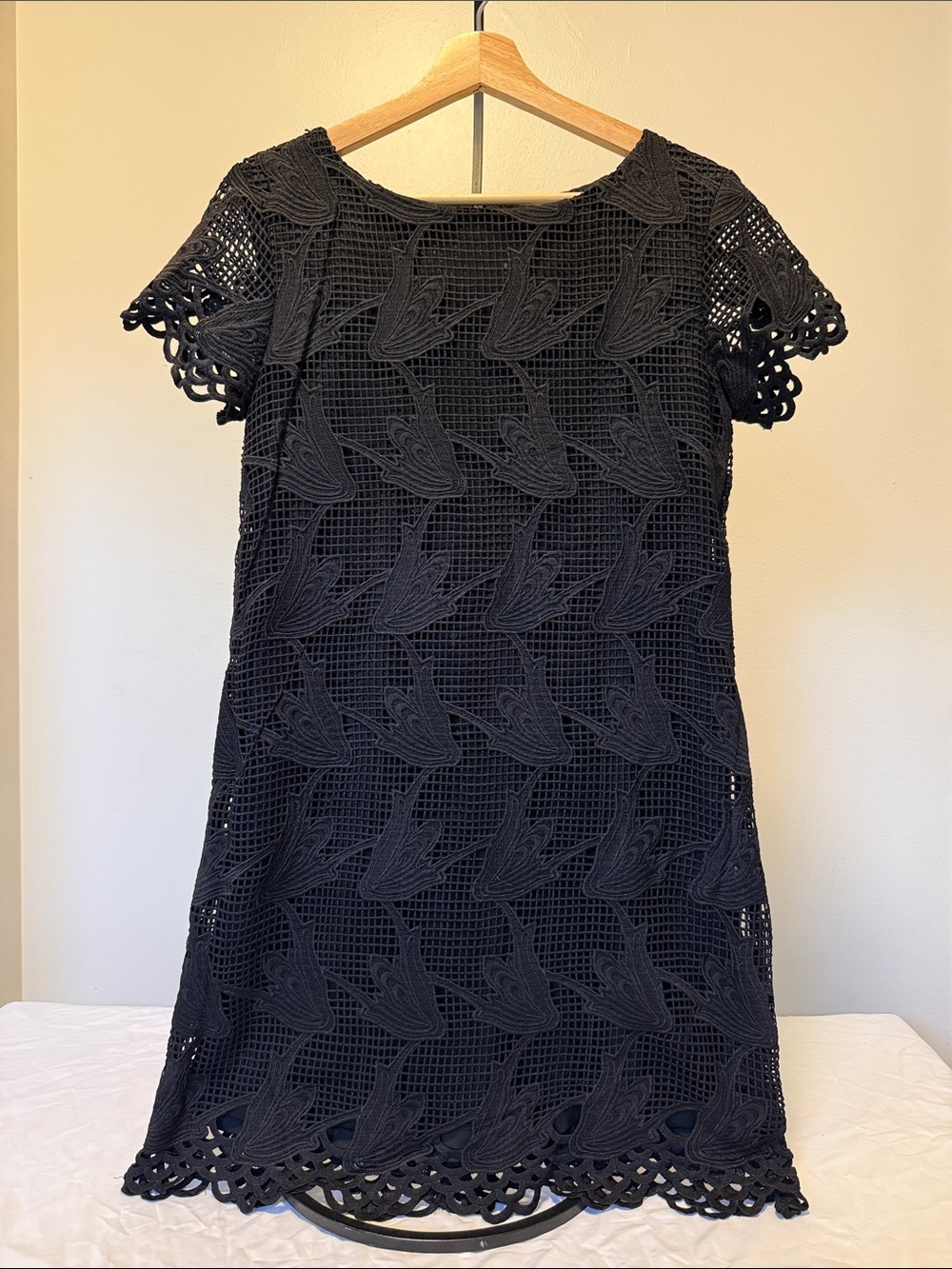 Daniel Cremieux Black Crochet Short-Sleeve Shift Dress